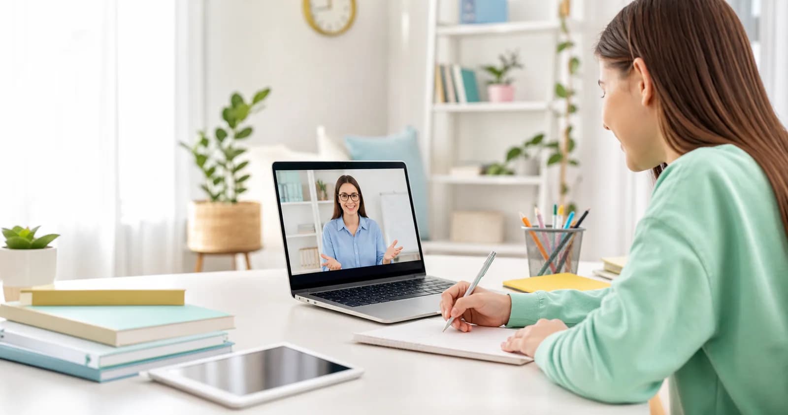 Student learning online with a tutor